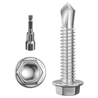 (250Pcs) #8×1" Hex Washer Head Self Drilling Screws, 410 Stainless Steel Metal SheetScrews，TEK Screws, Sheet Metal Self Tapping Screws