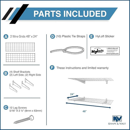Hyloft 00630 2-Pack Heavy Duty Steel Wall Garage Shelving, 48-Inch X 24-Inch Wall Mounted Shelves for Garage Storage, Low-Profile Brackets, Max Shelf Load 150 Pounds, White Powder Coated Finish