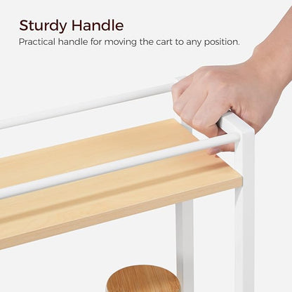 Slim Rolling Cart, Mobile Kitchen Cart on Wheels, Narrow Storage Cart for Small Space, Wooden Kitchen Storage Rack, for Bathroom, Laundry, Living Room, White RCBN1501