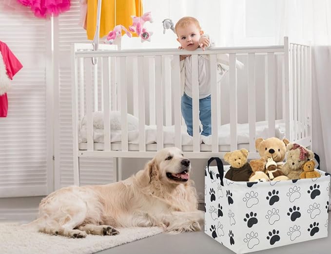 Essme Rectangular Dog Basket,Kids Storage Basket with Handles for Room Decor, Dog Bins,Puppy Storage Bin（Dog Paw）