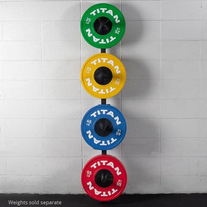Titan Fitness Weight Plate Wall Mounted Storage Rack, Angled 4-Peg Design, Olympic Sized Weight Plate Organizer, Rated 800 LB, Anchored Wall Mounted Storage