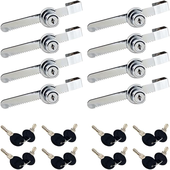 Sliding Glass Door Ratchet Lock with Chrome Finish, Keyed Alike Showcase Display - 8 Pack