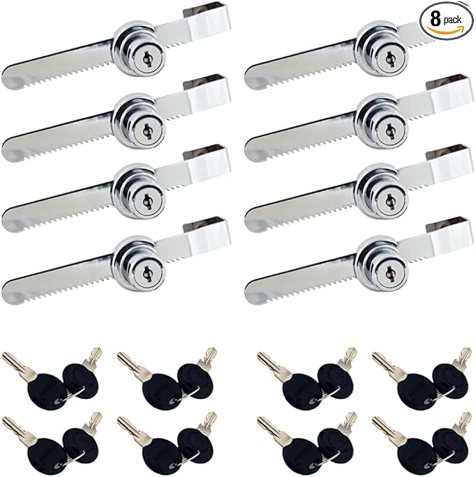 Sliding Glass Door Ratchet Lock with Chrome Finish, Keyed Alike Showcase Display - 8 Pack
