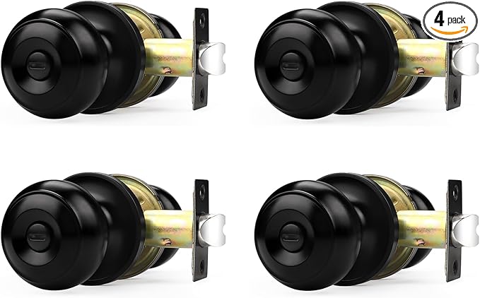Probrico Matte Black Door Knobs, Door Handles with Lock and Knob, Keyless Interior Doorknobs for Bathroom Bedroom, 4 Pack