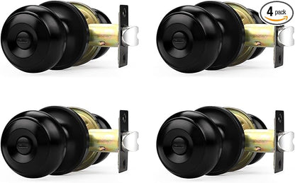 Probrico Matte Black Door Knobs, Door Handles with Lock and Knob, Keyless Interior Doorknobs for Bathroom Bedroom, 4 Pack