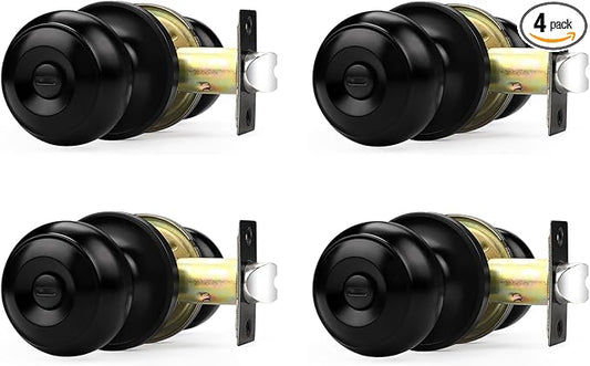 Probrico Matte Black Door Knobs, Door Handles with Lock and Knob, Keyless Interior Doorknobs for Bathroom Bedroom, 4 Pack
