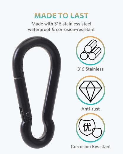 Carabiner Clips, 316 Stainless Steel Carabiner Clip, Heavy Duty Carabiner Hooks, Keychain Carabiners, Multi-Purpose Spring Snap Hook for Dog Leash, Outdoor Camping, Swing, Hammock