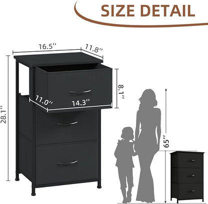 Somdot Dresser for Bedroom with 3 Drawers, Storage Organizer Chest of Drawers with Removable Fabric Bins for Closet Bedside Living Room Laundry Entryway Hallway, Black