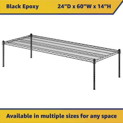 24" x 60" x 14" Black Epoxy Wire Storage Shelf, Dunnage Rack, Commercial 1 Tier Small Shelf