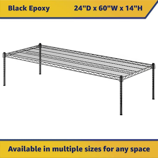 24" x 60" x 14" Black Epoxy Wire Storage Shelf, Dunnage Rack, Commercial 1 Tier Small Shelf