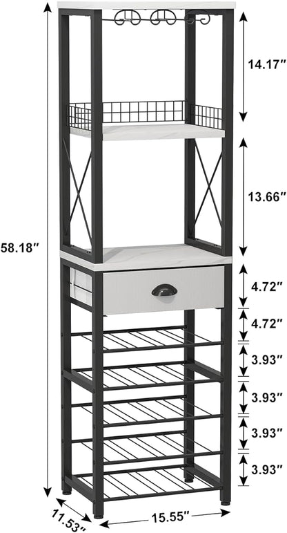 Homeiju Wine Rack Freestanding Floor, Bar Cabinet for Liquor and Glasses, 4-Tier bar Cabinet with Tabletop, Glass Holder, Storage Drawer and Wine Storage for Home Bar(Patent No.D1009580)