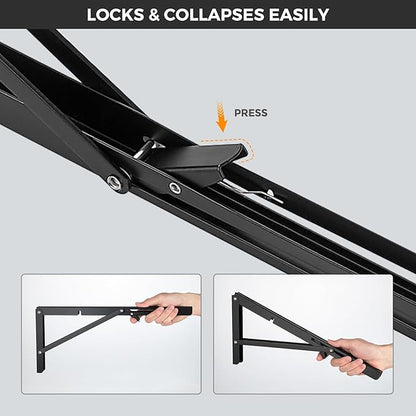 JOY DECOR 16 Inch Heavy Duty Folding Shelf Brackets, 2 Pack (1 Pair) Collapsible Wall Mounted Brackets for Fold Down Table, Stainless Steel Folding Table Hinge, Matte Black