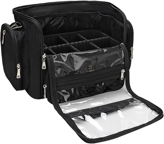 TANTO Makeup Brush Bag, Extra Large Makeup Case Professional Makeup Artist Bag Stand-up Cosmetic Bag Travel Makeup Brush Case with Shoulder Strap and Adjustable Divider