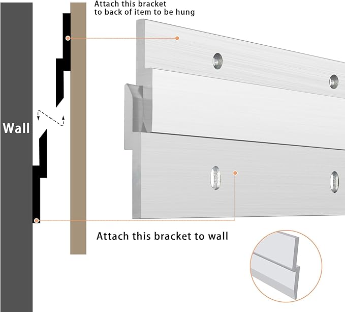 French Cleat Heavy Duty, Aluminum French Cleat, Headboard Wall Mounting Brackets with Screws, Heavy Mirror Mounting Hardware (12 Inch-2 Pairs, Support 80 lbs)