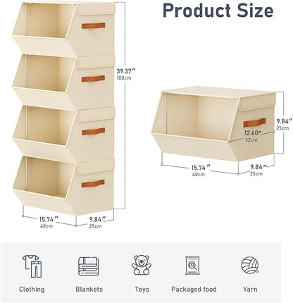 Stackable Closet Organizers and Storage Bins, Open Front Closet Shelf Organizer System With Steel Frame, Clothes Storage Basket Fabric, Collapsible Closet Drawers for Wardrobe, Nursery ,Toy, 6 Pack