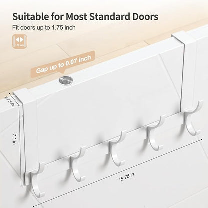 Over The Door Hooks, Door Hanger Hooks for Hanging, Over The Doors Towel Racks for Bathroom with 10 Coat Hook, Coat Rack Bathroom Accessories（1 Pack, White）
