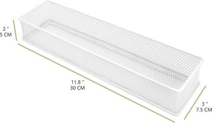 Annova Mesh Stackable Drawer Cabinet and Shelf Organizer Bins Storage Basket School Office Supply Holder Tray- Set of 2 (White, 3x12x2 Inch)