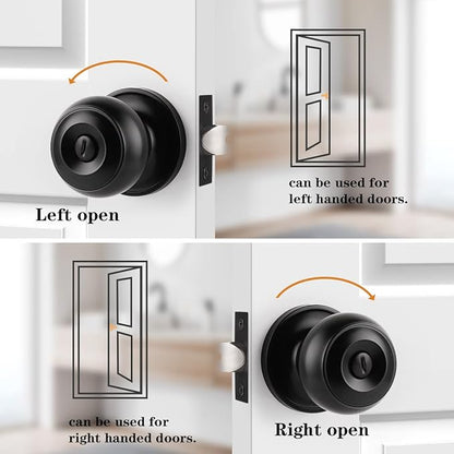 Probrico Matte Black Door Knobs, Door Handles with Lock and Knob, Keyless Interior Doorknobs for Bathroom Bedroom, 3 Pack