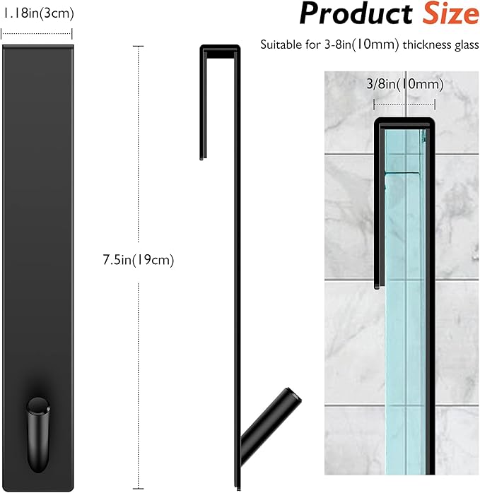 Shower Door Hooks(7.5 Inch),Extended Over Door Hooks for Bathroom Frameless Glass Shower Door,Stainless Steel Towel Hooks,Heavy Duty Rack Hooks for Robe,Towel-4 Pack-Black
