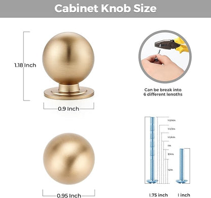 6 Pack Champagne Bronze Cabinet Knobs, Round Dresser Knobs, Ball Kitchen Cabinet Hardware, 0.95" Diameter
