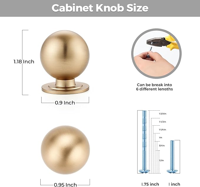 12 Pack Champagne Bronze Cabinet Knobs, Round Dresser Knobs, Ball Kitchen Cabinet Hardware, 0.95" Diameter
