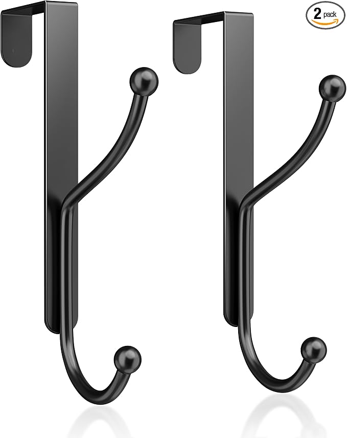 niffgaff Over Door Hook 2-Pack, Heavy Duty Door Hanger, Fits Interior Doors 1.4 Inches Thick, Organize Coats, Hats, Towels, and Bags for Entryways, Bathrooms, Bedrooms, and Kitchens, Black