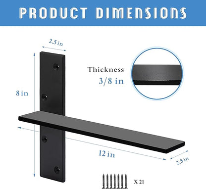Floating Shelf Bracket 3/8" Thick Heavy Duty Shelf Brackets 3 Pack Free Hanging Countertop Support Bracket 8" Lx2.5 W Floating Wall Brackets for Cabinets, Granite, Dishwasher, Bench Seats Vanities