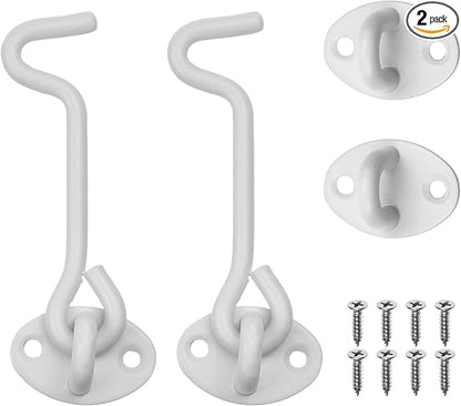 Kare & Kind Hook and Eye Latch (4-inch) - with Mounting Screws - Heavy Duty Locks for Door, Gates, Barns, Bathrooms, Cabins (2-White)