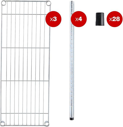 Alera ALE Residential Wire Shelving, Three-Shelf, 36w x 14d x 36h, Silver