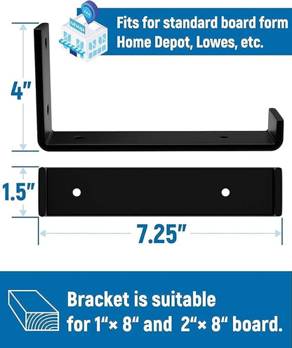 LEOPO 8 inch Shelf Brackets 8-Pack ,1/5 inch Thick Heavy Duty Industrial Bracket for DIY Floating Shelf Support, Black Coated Wall Shelf Support, 7.25” x 4” x 1.5”