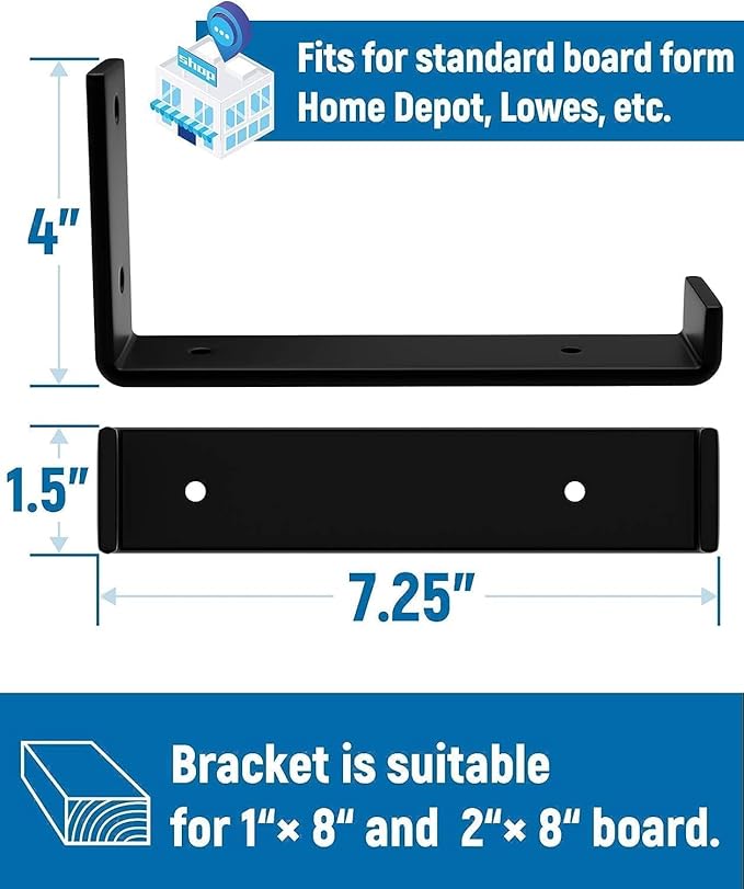 LEOPO 8 inch Shelf Brackets 12-Pack ,1/5 inch Thick Heavy Duty Industrial Bracket for DIY Floating Shelf Support, Black Coated Wall Shelf Support, 7.25” x 4” x 1.5”