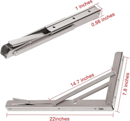 YUMORE Folding Shelf Brackets 22", Max Load: 330lb Heavy Duty Stainless Steel Collapsible Shelf Bracket for Table Work Bench, Space Saving DIY Bracket, 2 Pack