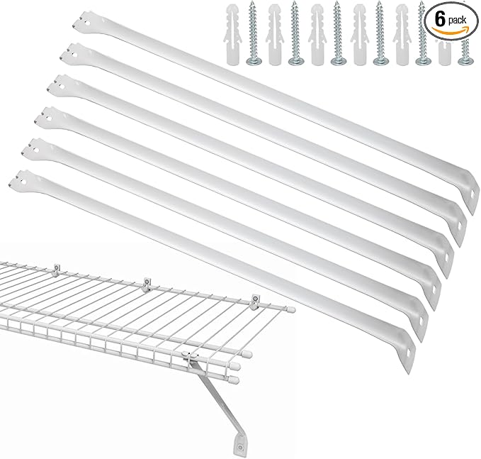 Uenhoy 6 Pack White 12 Inch Support Brackets for Wire Shelving, Wire Shelf Brackets Closet Shelf Bracket for Wardrobe Closet Support, with Anchors and Screws