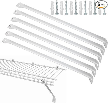 Uenhoy 6 Pack White 12 Inch Support Brackets for Wire Shelving, Wire Shelf Brackets Closet Shelf Bracket for Wardrobe Closet Support, with Anchors and Screws