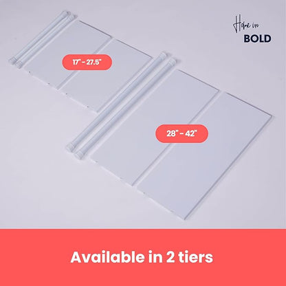 Tension Rod Shelving Expandable Closet Tension Shelf Storage Rack - No Drill Cabinet Tension Rod Shelf for Closet No-Slip | Shelves for Cabinet (NO Screw Installation)