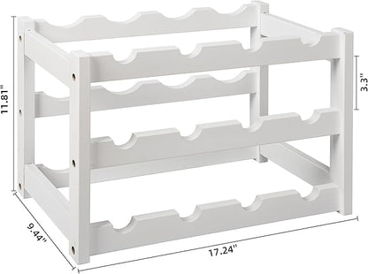 VASMIA Bamboo Wine Rack, Sturdy and Durable Wine Storage Cabinet Shelf, Wine Racks Countertop for Pantry,Kitchen,3-Tier 12 Bottles Wine Rack White