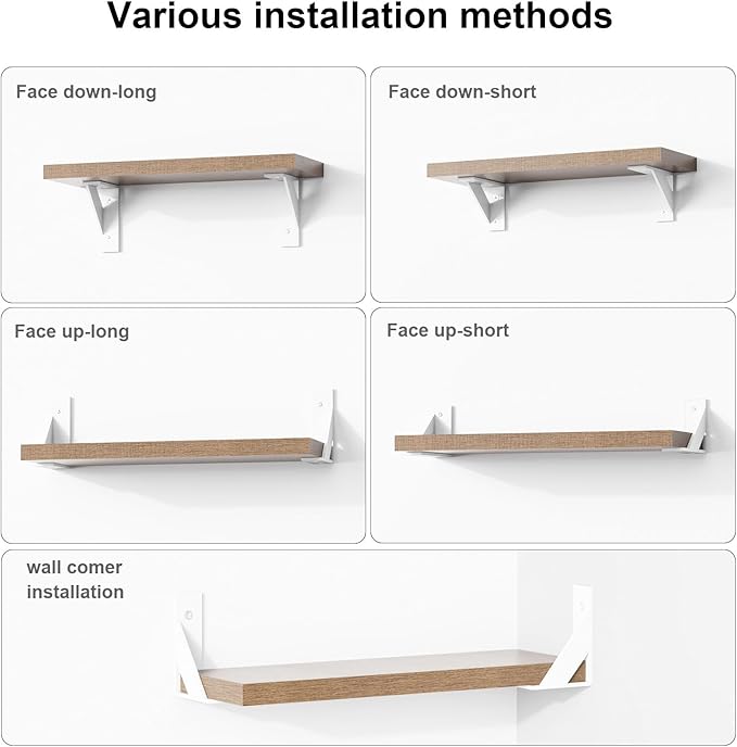 SOGAL Small Shelf Bracket, with 4 Mounting Ways Wall Mounted Shelf Bracket,White Shelf Brackets 3 inch x 4 inch 4Pack