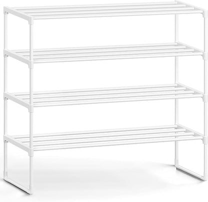 SONGMICS Shoe Rack, 4-Tier Shoe Organizer, Metal Storage Shelf, Upright or Upside Down, for 20-25 Pairs, Stackable, for Entryway, 11.8 x 36.2 x 29.1 Inches, Pearl White ULSA014WK01