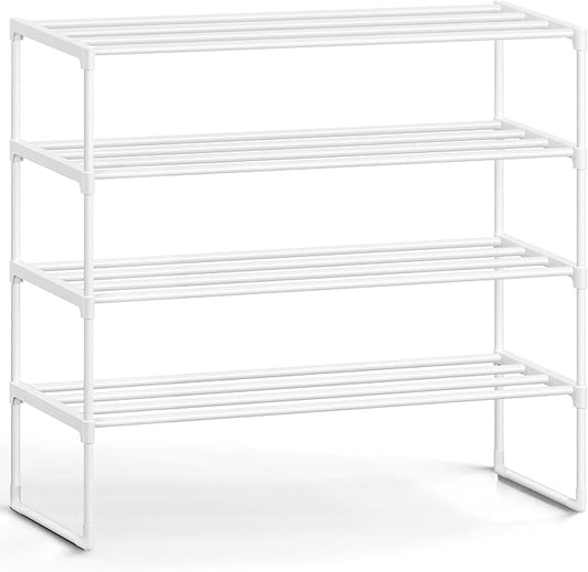 SONGMICS Shoe Rack, 4-Tier Shoe Organizer, Metal Storage Shelf, Upright or Upside Down, for 20-25 Pairs, Stackable, for Entryway, 11.8 x 36.2 x 29.1 Inches, Pearl White ULSA014WK01