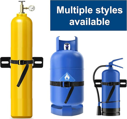 2PCS Gas Cylinder Wall Mounted Brackets, with 59 inches Safety Nylon Belt, Steel Propane Tank Holder, Heavy Duty Oxygen Nitrogen Tank Bracket for OTG Rv Water Softener - Black