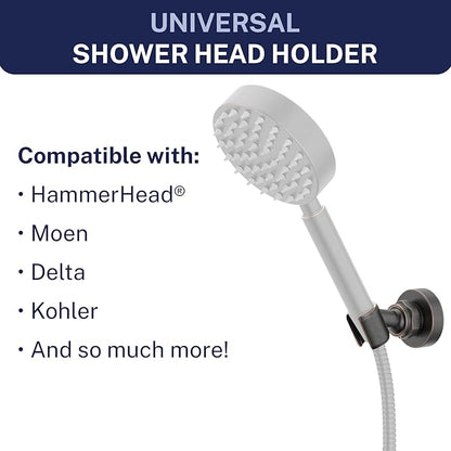 HammerHead Showers Solid Metal Handheld Showerhead Holder Wall Mount, Adjustable Screw-Mounted Pivot Ball, Shower Hose Holder, Fits Most Handheld Showerheads, Oil Rubbed Bronze