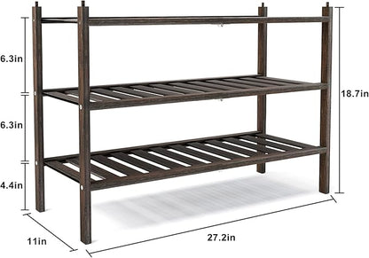 Shoe Rack, 3-Tier Bamboo Stackable Shelf Storage Organizer, Stand for Closet, Entryway, Hallway, Bathroom and Living Room（Mocha）