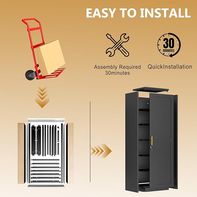 Metal Storage Cabinet with Lock and 5 Adjustable Shelves, Steel File Cabinets, Kitchen Pantry Cabinet Locker Organizer - 67" Tall Storage Cabinets for Kitchen,Bathroom,Bedroom,Office,Black