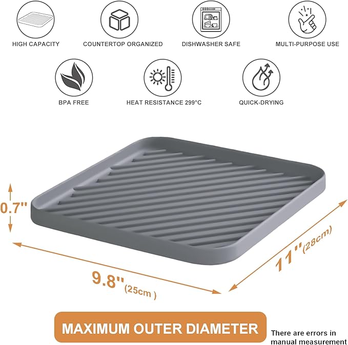 Silicone Organizer Tray for Kitchen Sink and Bathroom, Dishwasher Tray, Versatile Bathroom and Drawer Organizer Trays, Non-Slip Countertop （Gray）