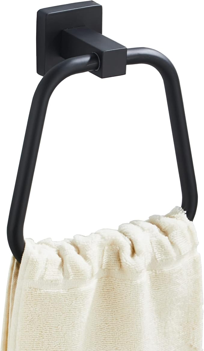 Matte Black Towel Ring for Bathroom, Kitchen Bath Towel Holder Hangers Wall Mount Heavy Duty Stainless Steel