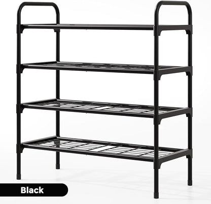 4-Tier Shoe Rack Organlzer, Rustproof lron, Spaclous Shoe Storage Shelf for Closet or Entryway, Fits Sneakers & Slippers, Black