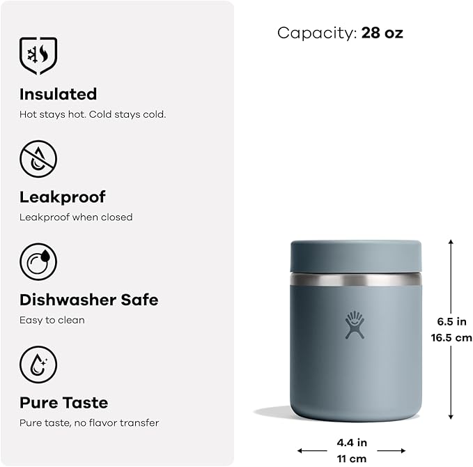 Hydro Flask Food Jar – Insulated Stainless Steel, Snack Travel Container for Hot Food, Lunch, & Soup 8 Oz Oat Tan