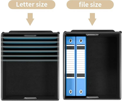 Huolewa File Organizer Box with Lid, Collapsible File Folder Organizer for Office Document Storage, Filing Box with Plastic Slide for Letter Size Hanging File Folders(1 Pack, Brown)