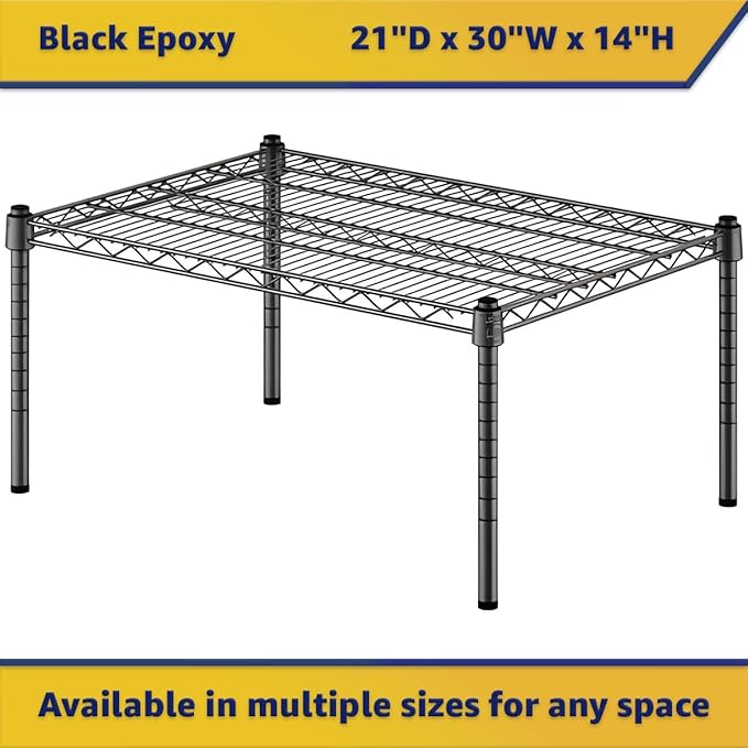 21" x 30" x 14" Black Epoxy Wire Storage Shelf, Dunnage Rack, Commercial 1 Tier Small Shelf
