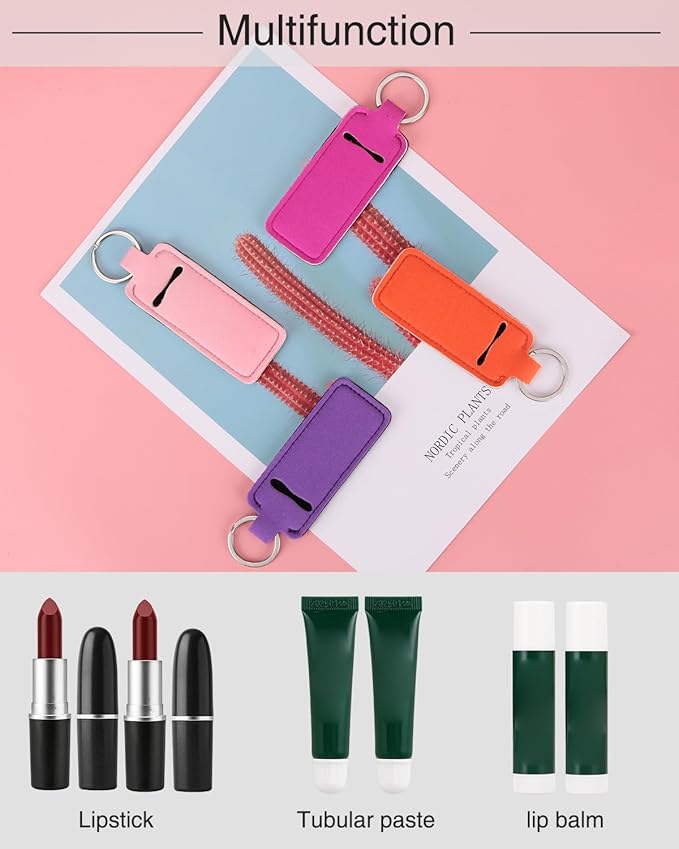Chapstick Holder Keychain Lip Balm Holder Lipstick Sleeve Pouch Lip Gloss Holder Stocking Stuffers Gift for Women